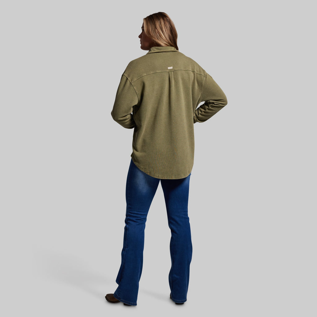 Women's Oversized Washed Button Up (Deep Green)