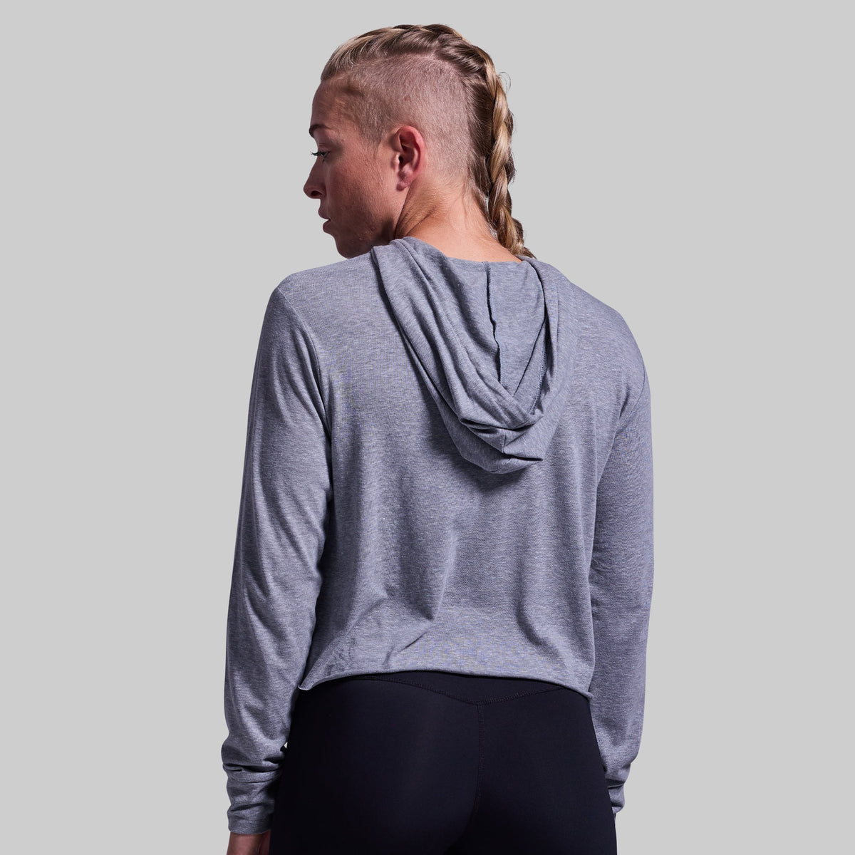 Home of the Brave Cropped Tee Hoodie (Heather Grey)