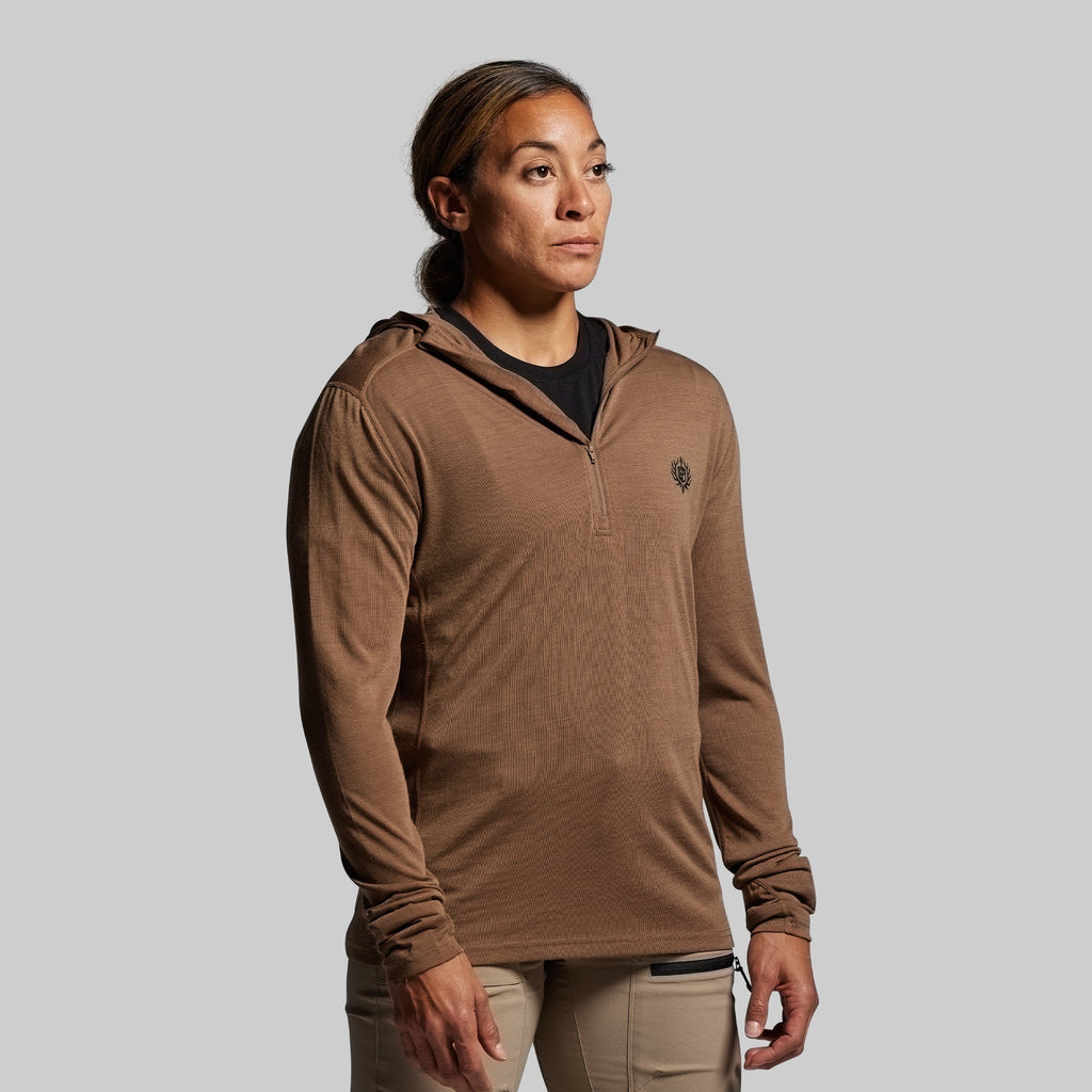 Women's Ridgeline Merino Half Zip Hoodie 165 (Coyote Brown)