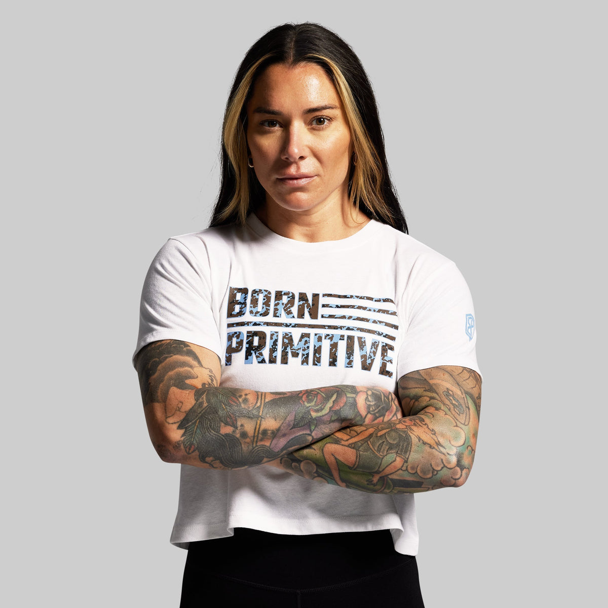 BP Flag Crop Tee (White/Speckle)