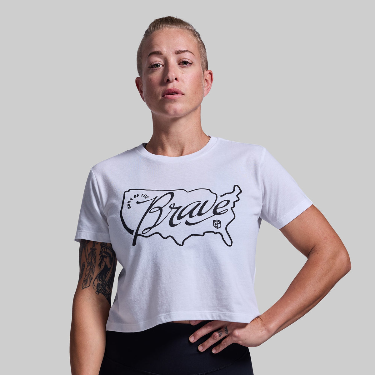 Home of the Brave Crop Tee (White)