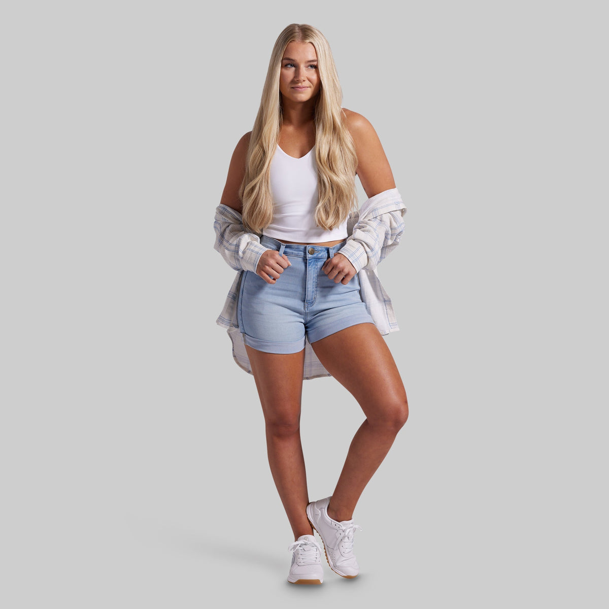 FLEX Stretchy Mom Jean Short (Light Fade Wash)
