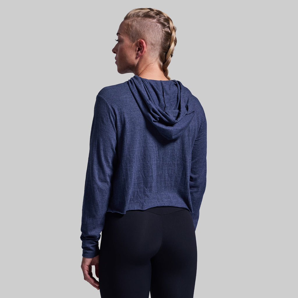 Don't Give Up The Ship Cropped Tee Hoodie (Heather Navy)