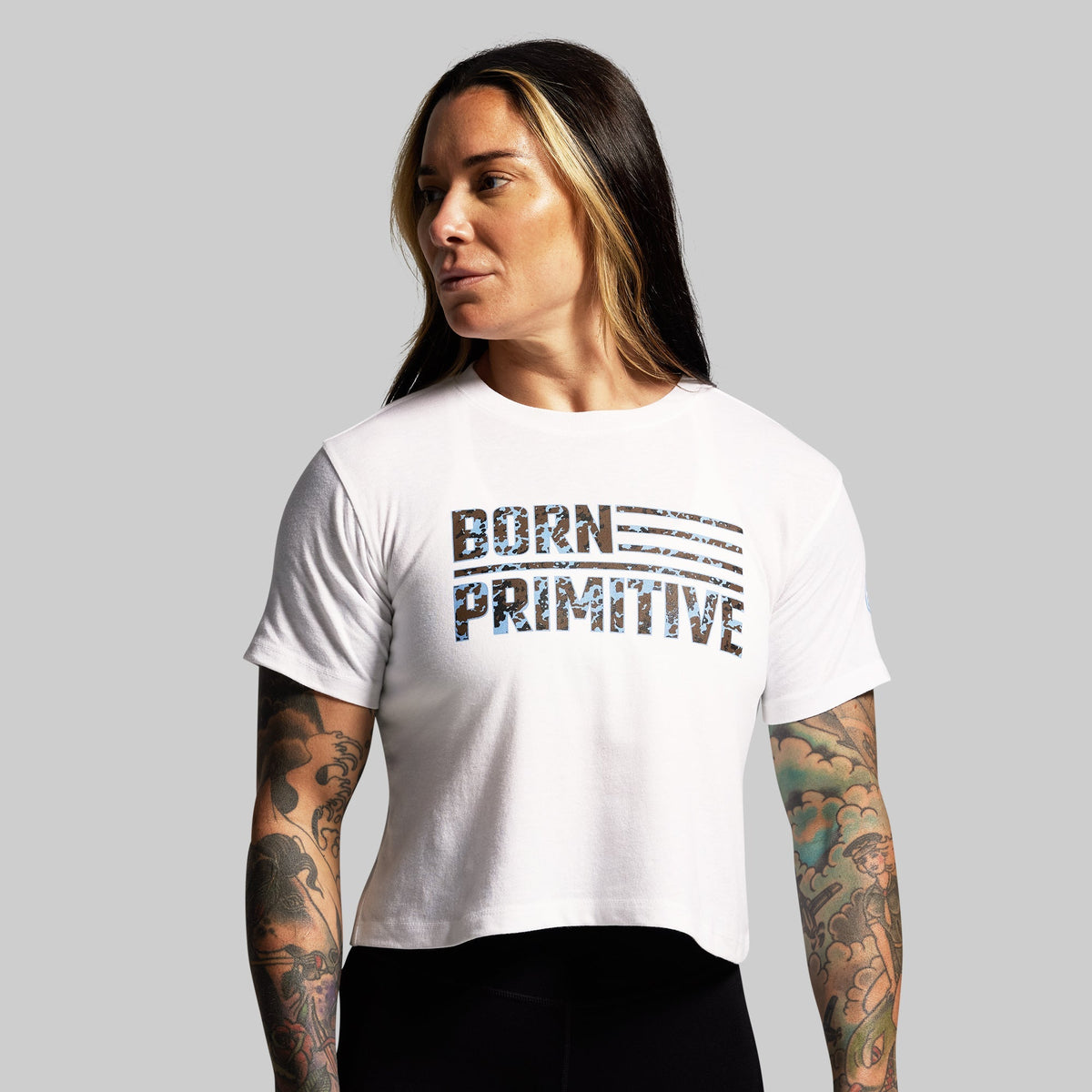 BP Flag Crop Tee (White/Speckle)