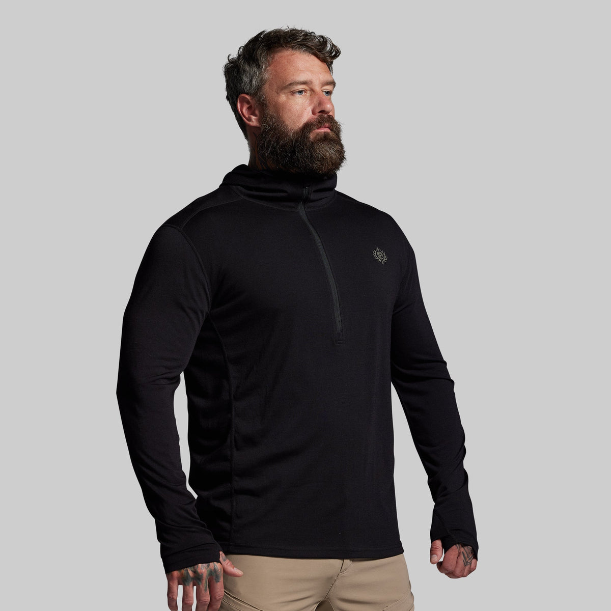 Ridgeline Merino Half Zip Hoodie 165 (Black)