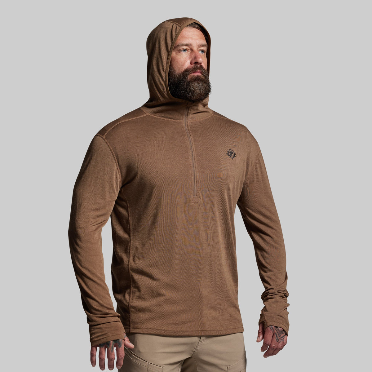 Ridgeline Merino Half Zip Hoodie 165 (Coyote Brown)
