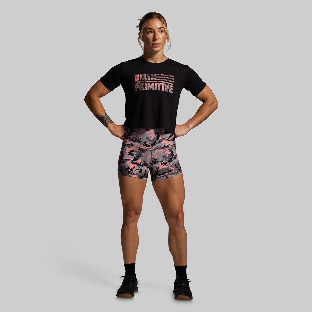 BP Flag Crop Tee (Black/Pink Woodland)